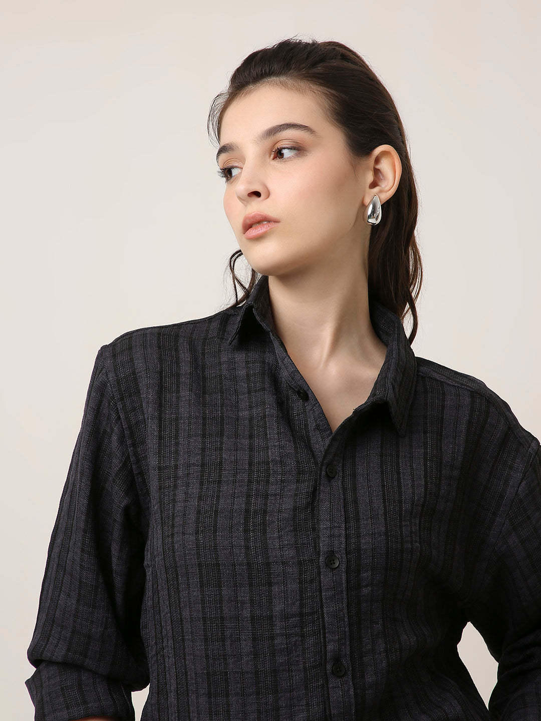 Dark Grey Checked Oversized Shirt