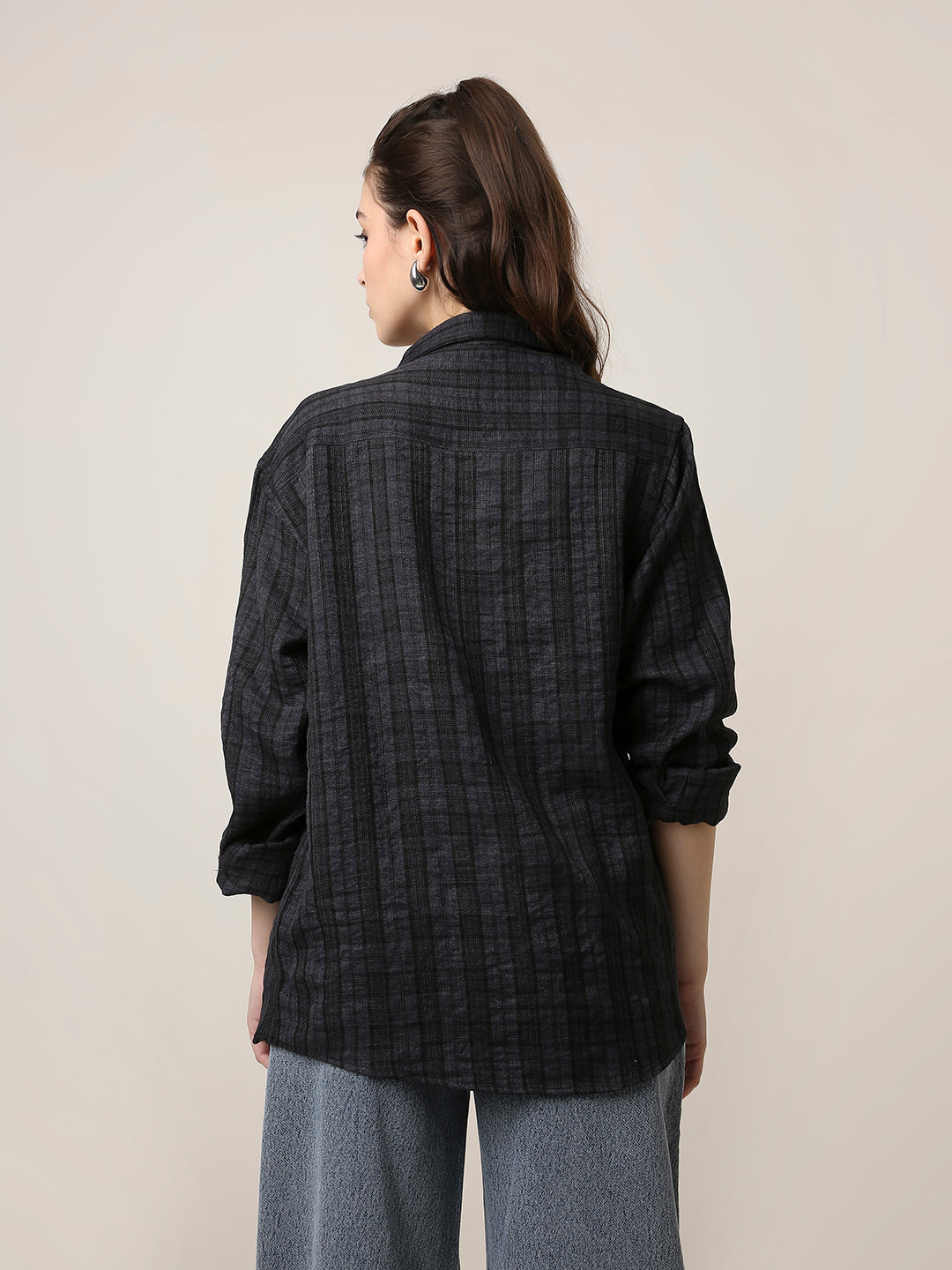 Dark Grey Checked Oversized Shirt