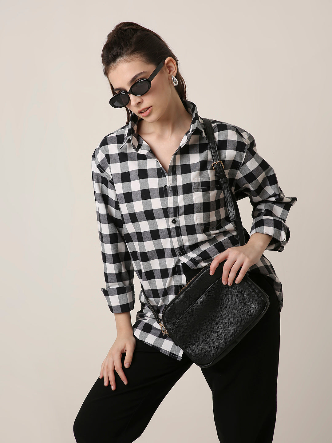 Oxford Black Checkered Oversized Shirt