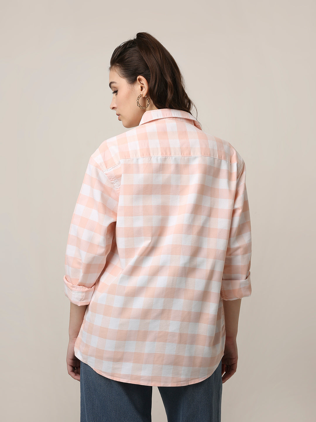 Oxford Peach Checkered Oversized Shirt