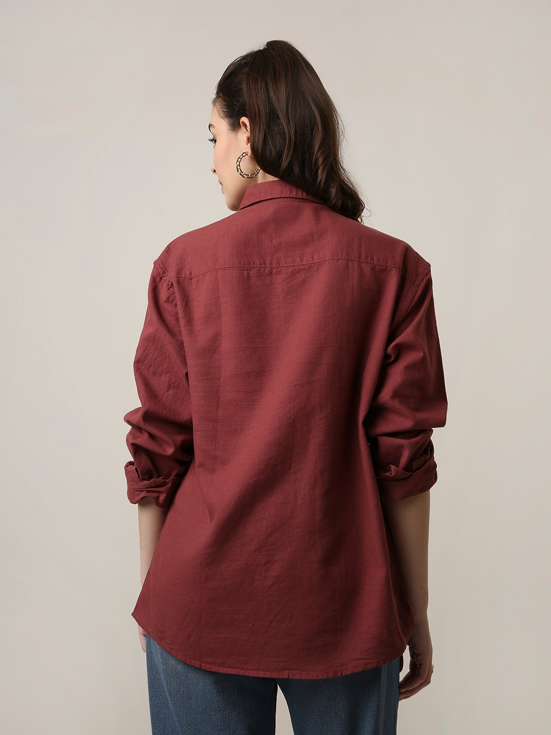 Clay Red Solid Oversized Casual Shirt