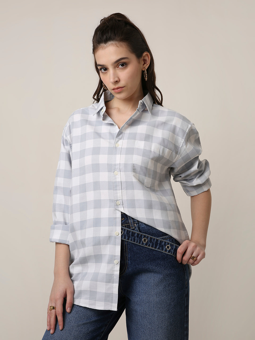 Oxford Grey Checkered Oversized Shirt