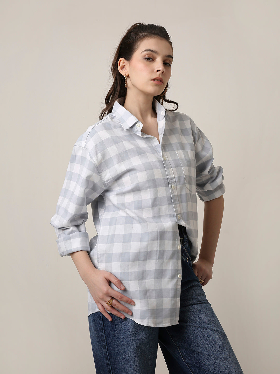 Oxford Grey Checkered Oversized Shirt