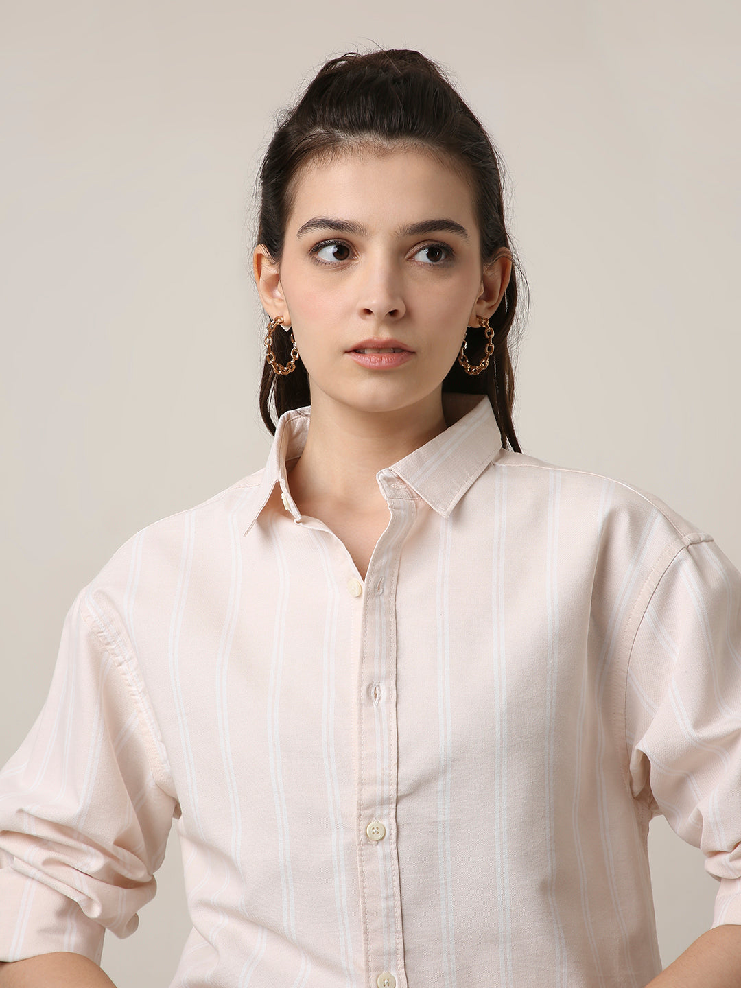 Soft peach Oxford Striped Oversized Shirt