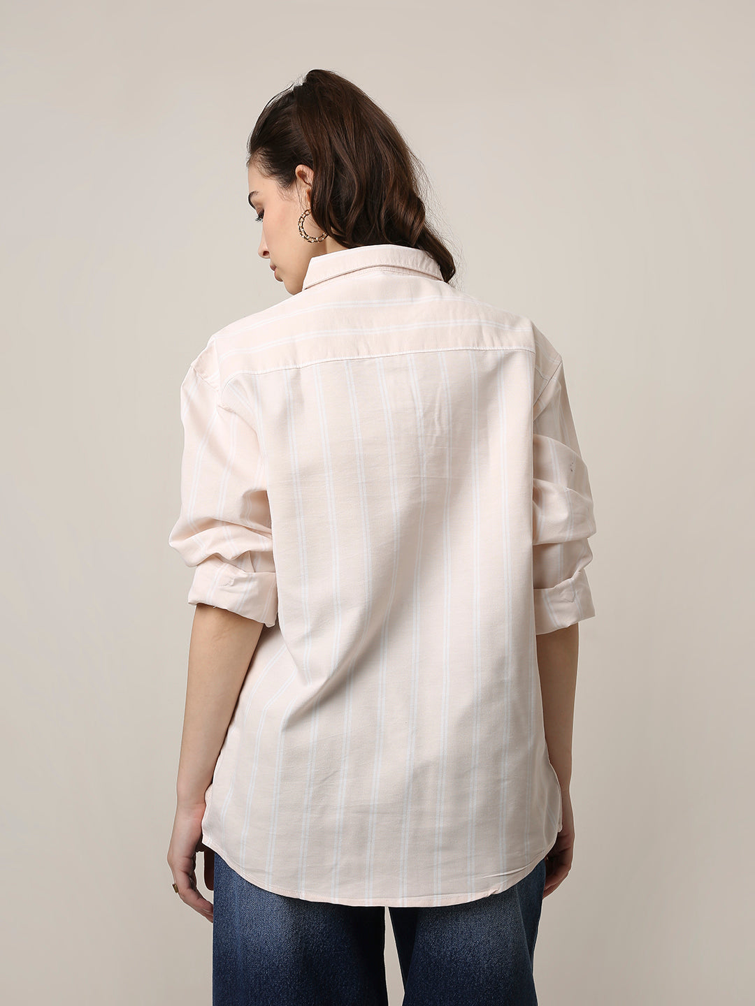 Soft peach Oxford Striped Oversized Shirt