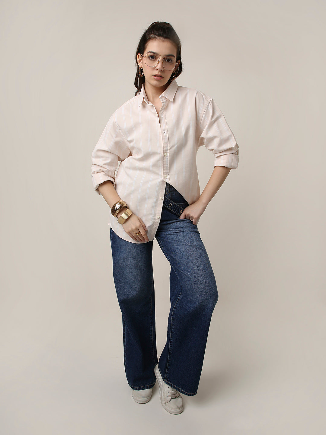 Soft peach Oxford Striped Oversized Shirt