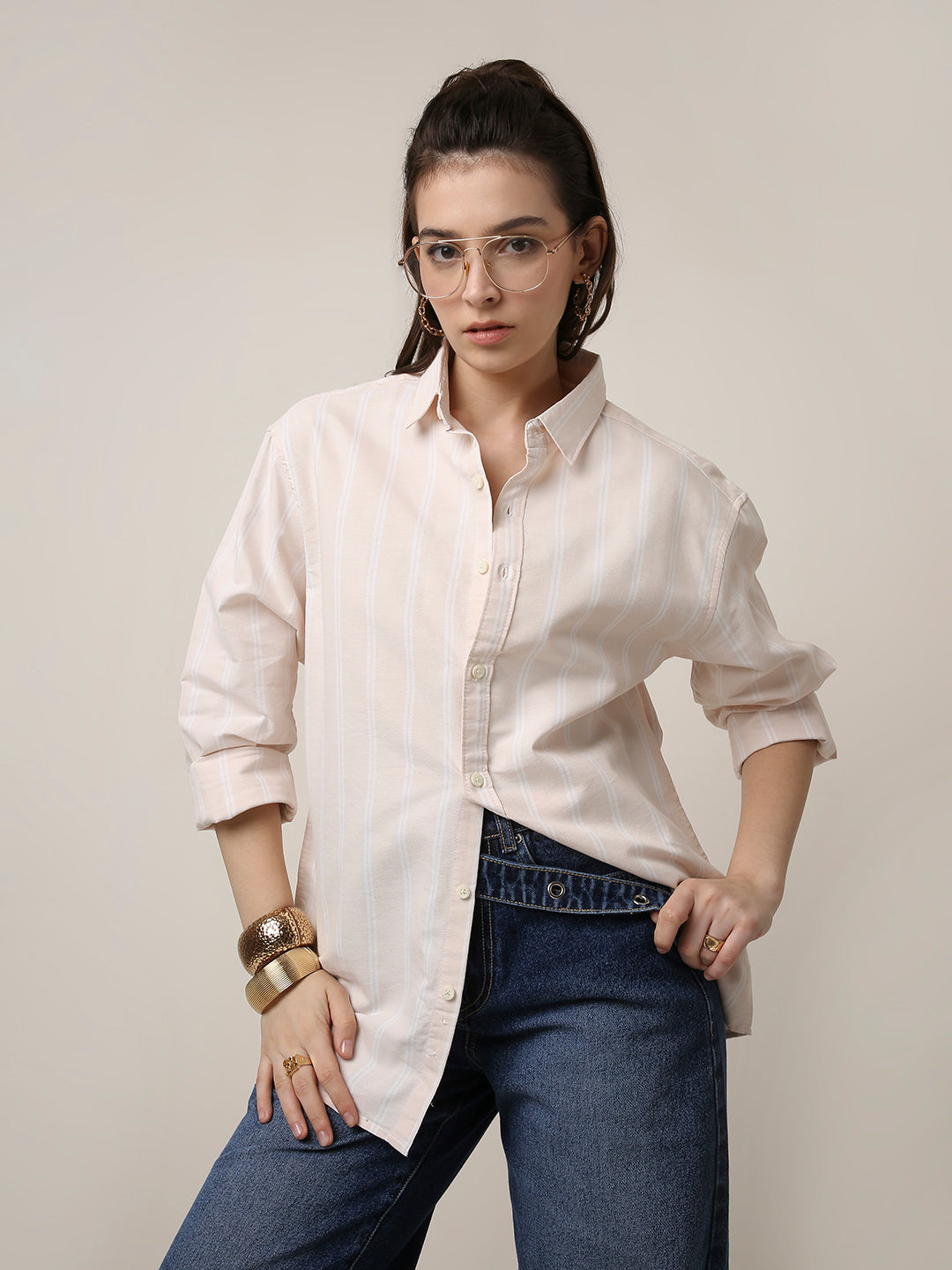 Soft peach Oxford Striped Oversized Shirt