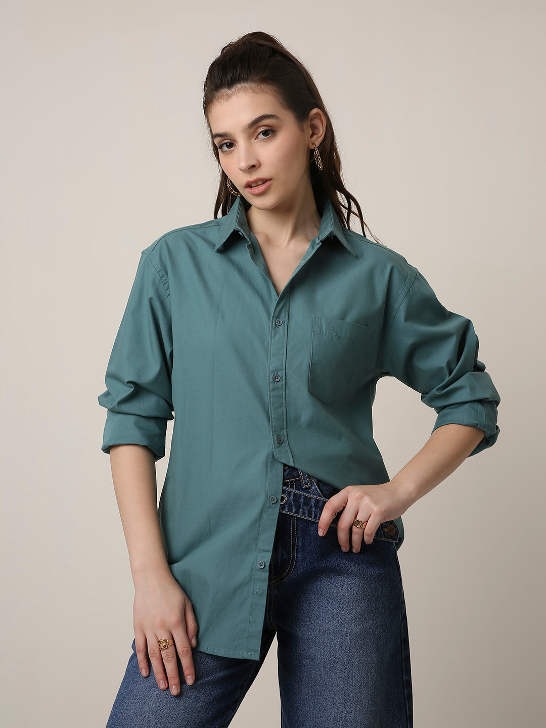 Green Twill Oversized Shirt