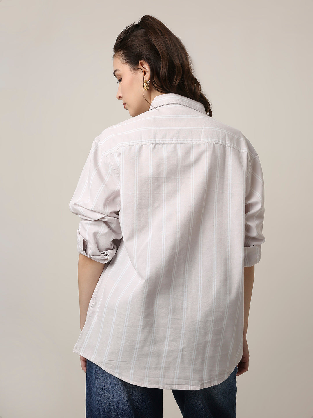 Pastel Lavender Oxford Striped Oversized Shirt