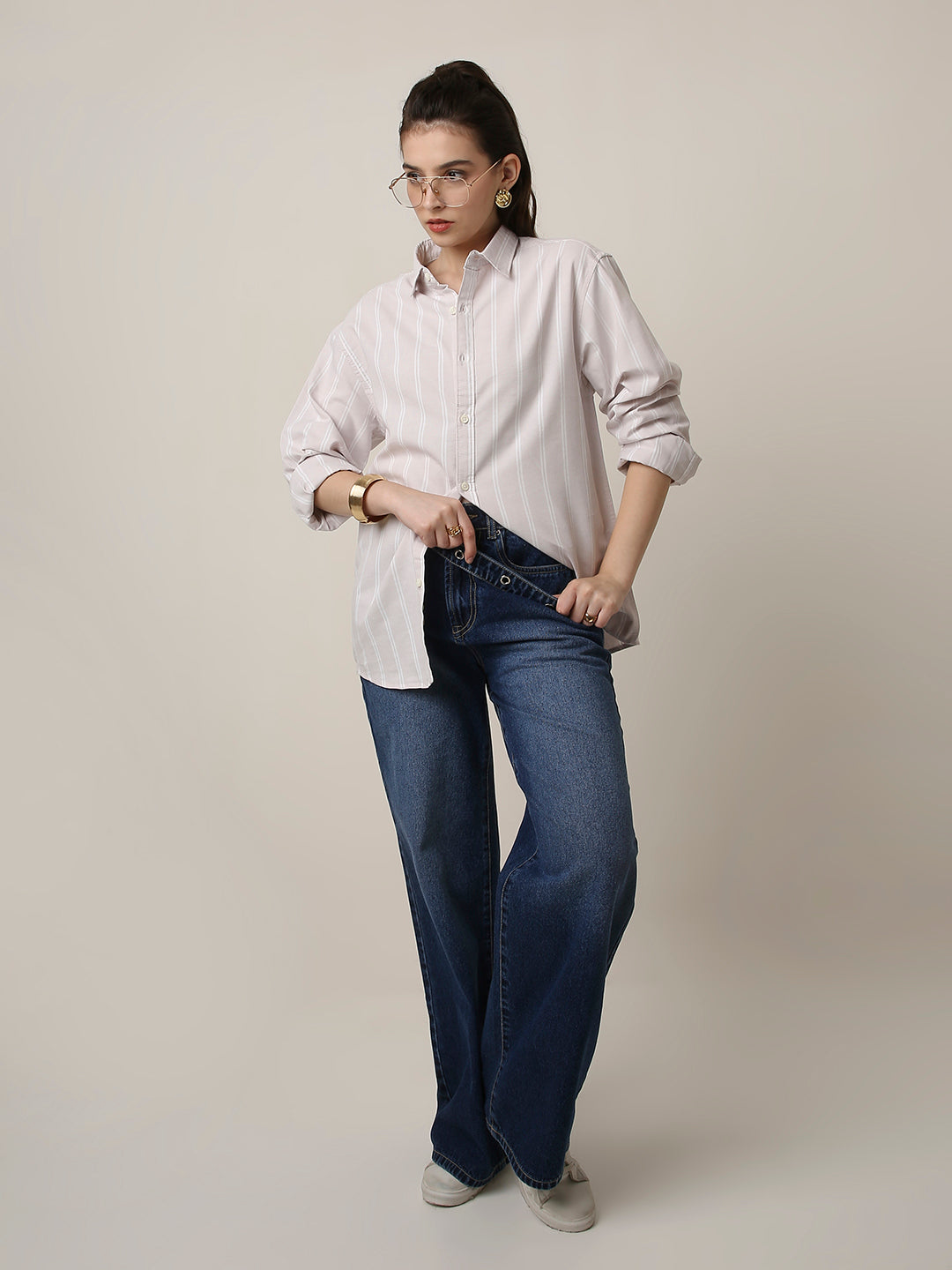 Pastel Lavender Oxford Striped Oversized Shirt