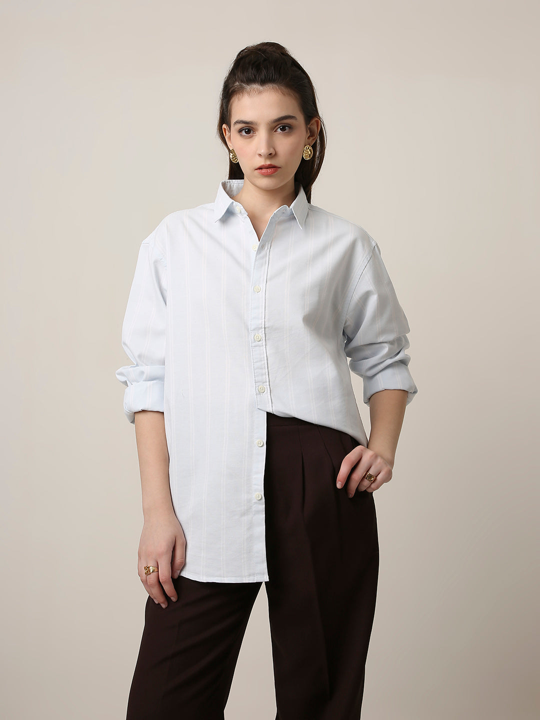 Sky Blue Oxford Striped Oversized Shirt
