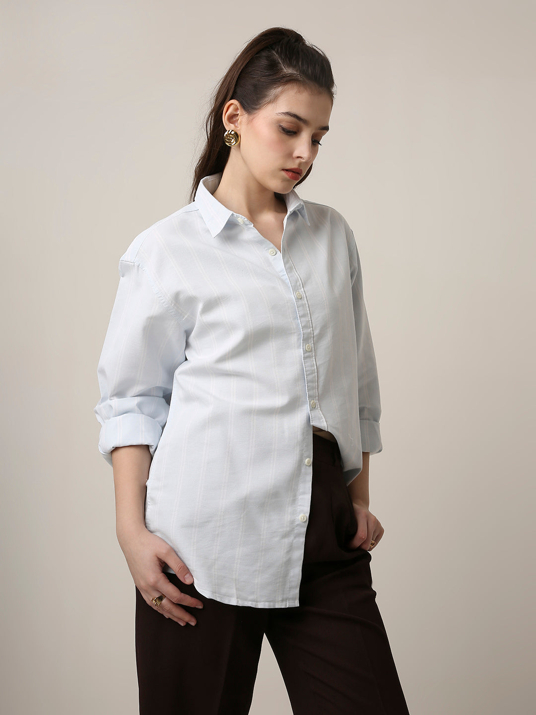 Sky Blue Oxford Striped Oversized Shirt