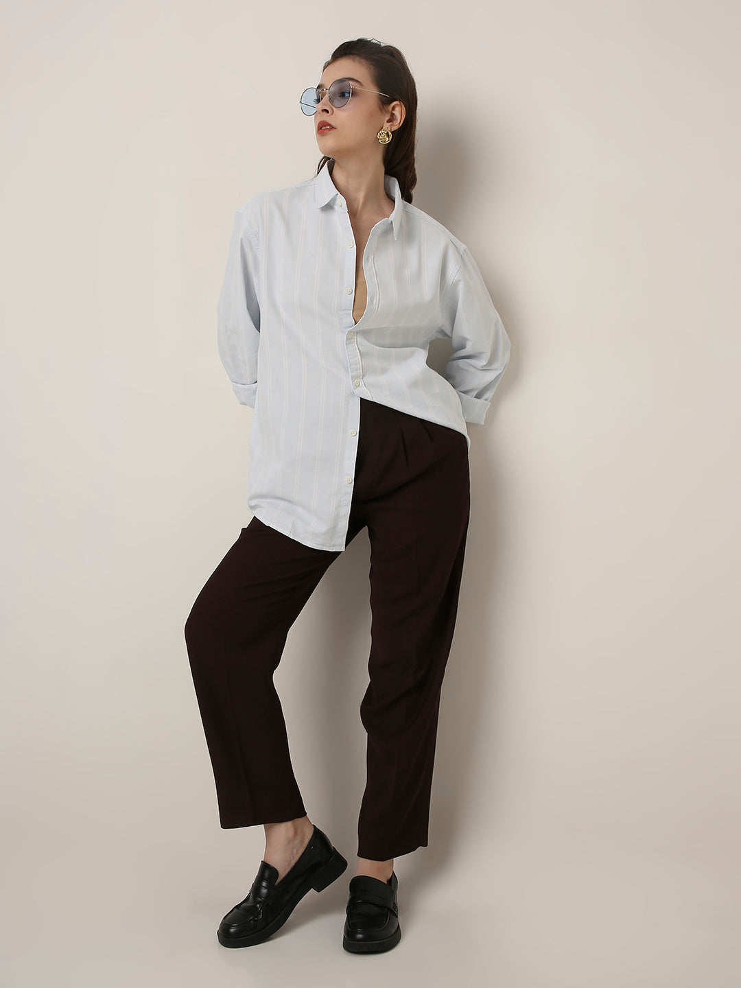 Sky Blue Oxford Striped Oversized Shirt