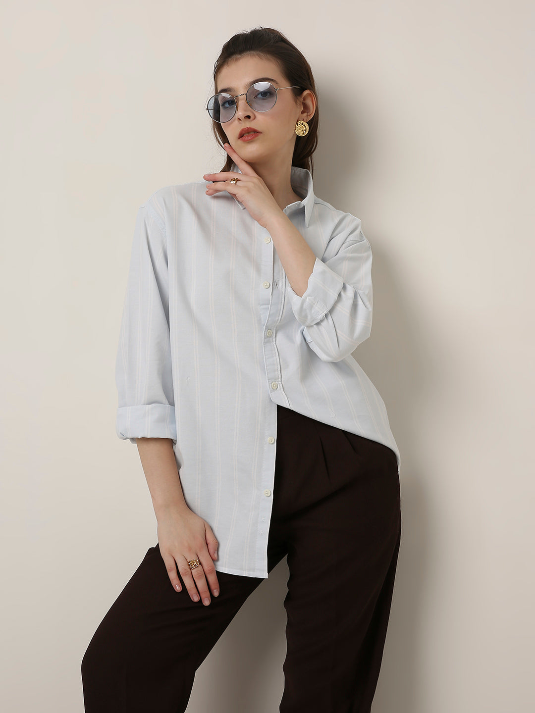 Sky Blue Oxford Striped Oversized Shirt