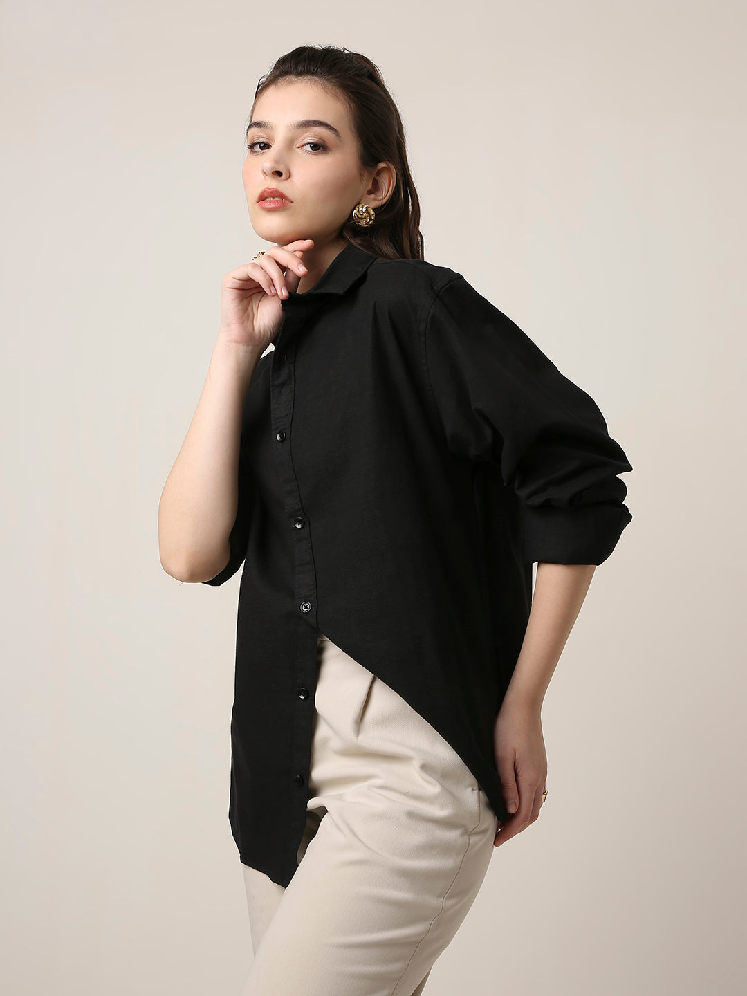 Black Solid Oversized Casual Shirt