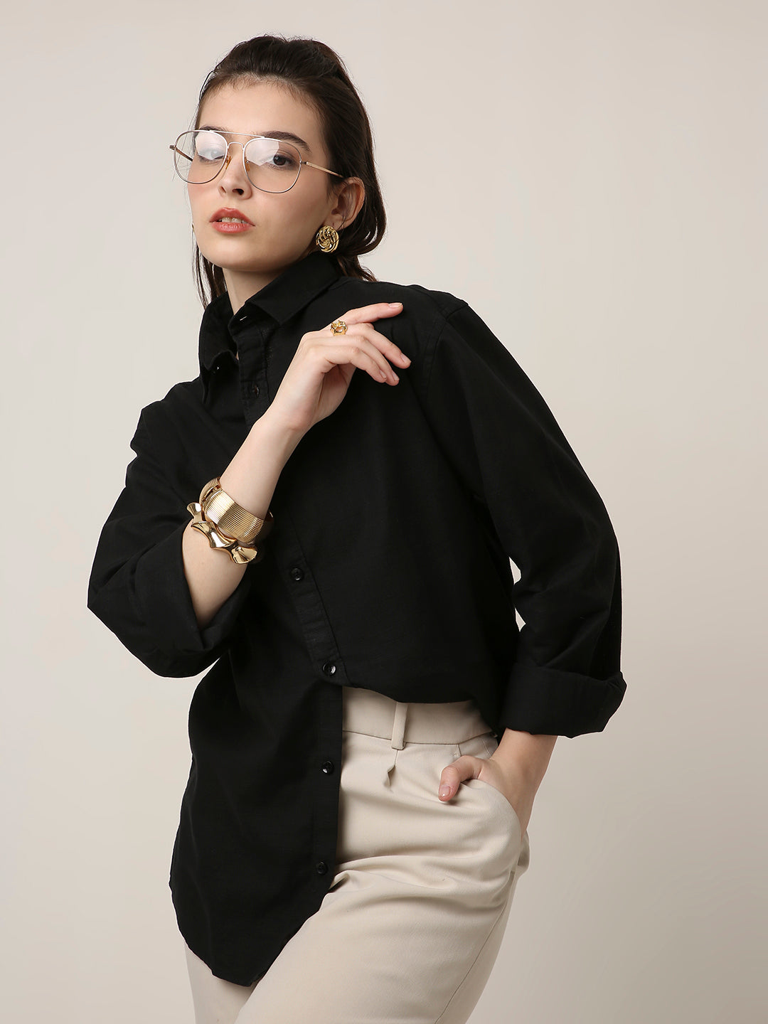Black Twill Oversized Shirt