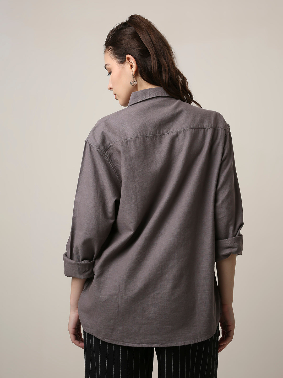 Grey Solid Oversized Casual Shirt