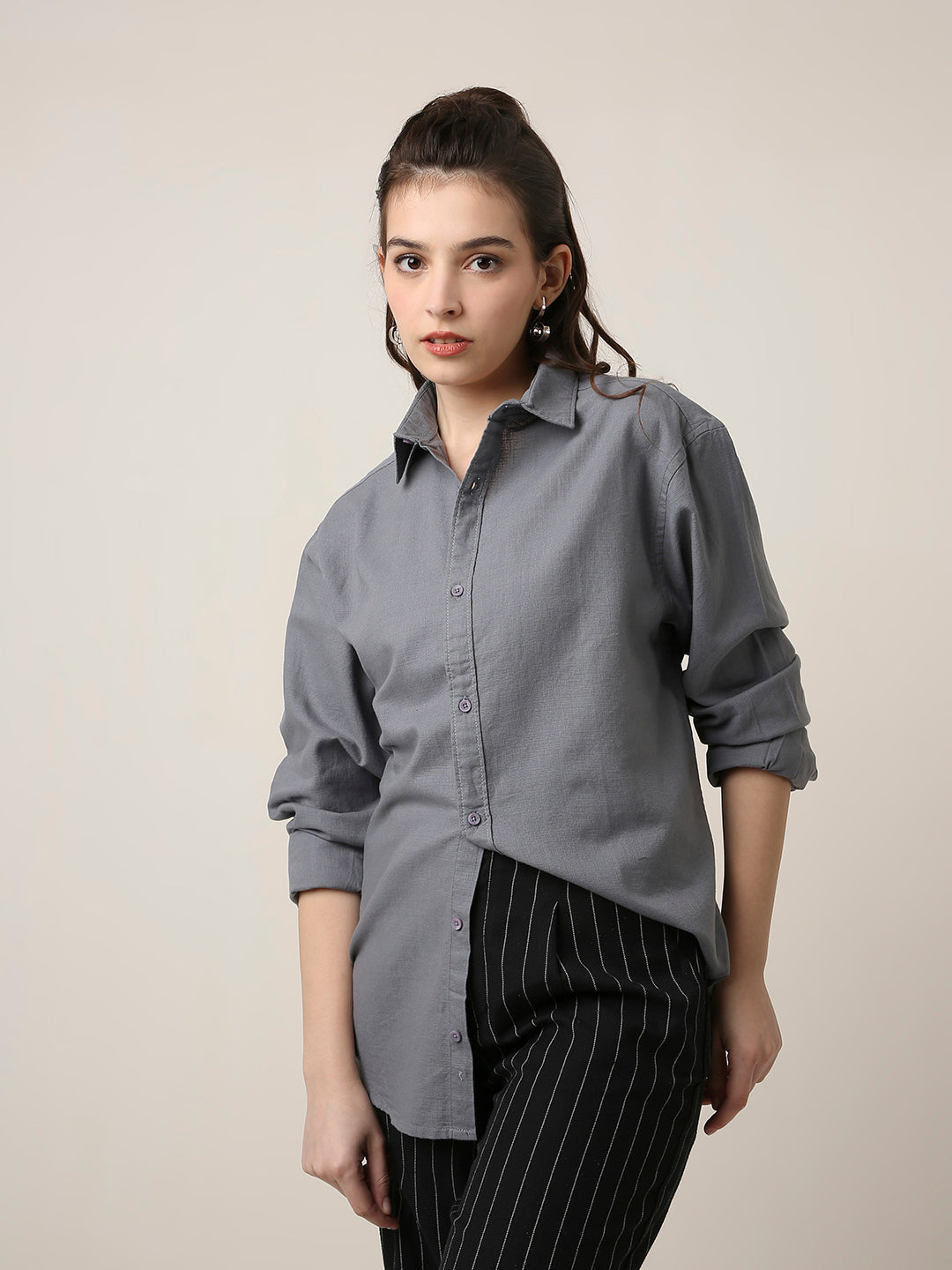 Blue Solid Oversized Casual Shirt