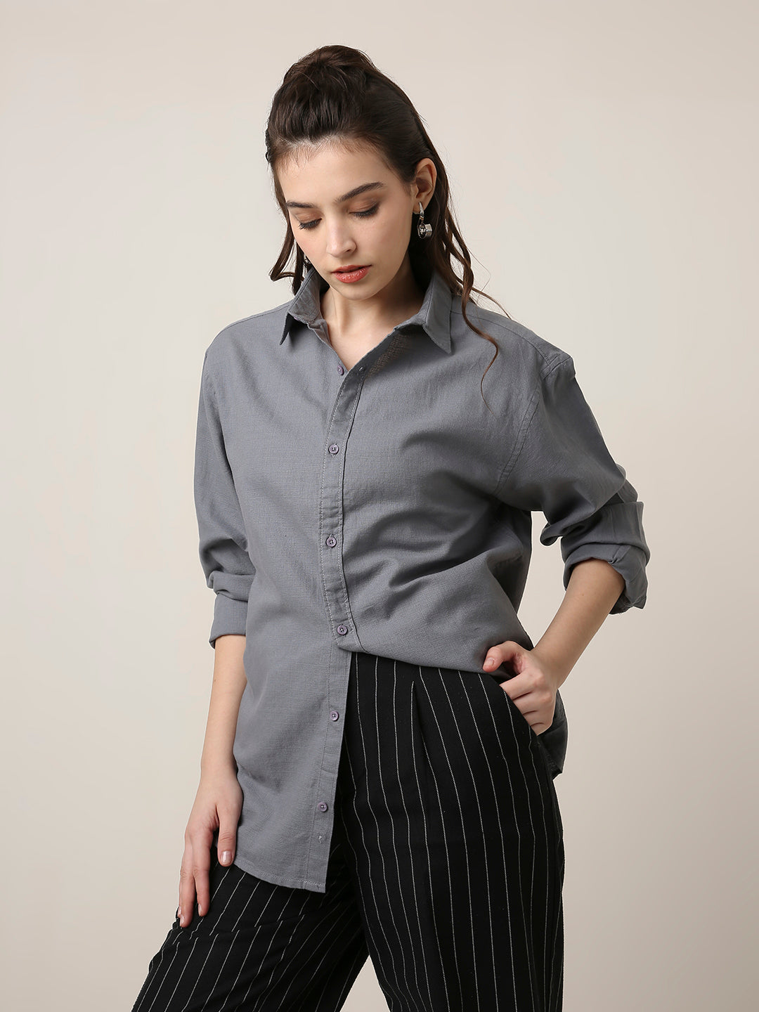 Blue Solid Oversized Casual Shirt