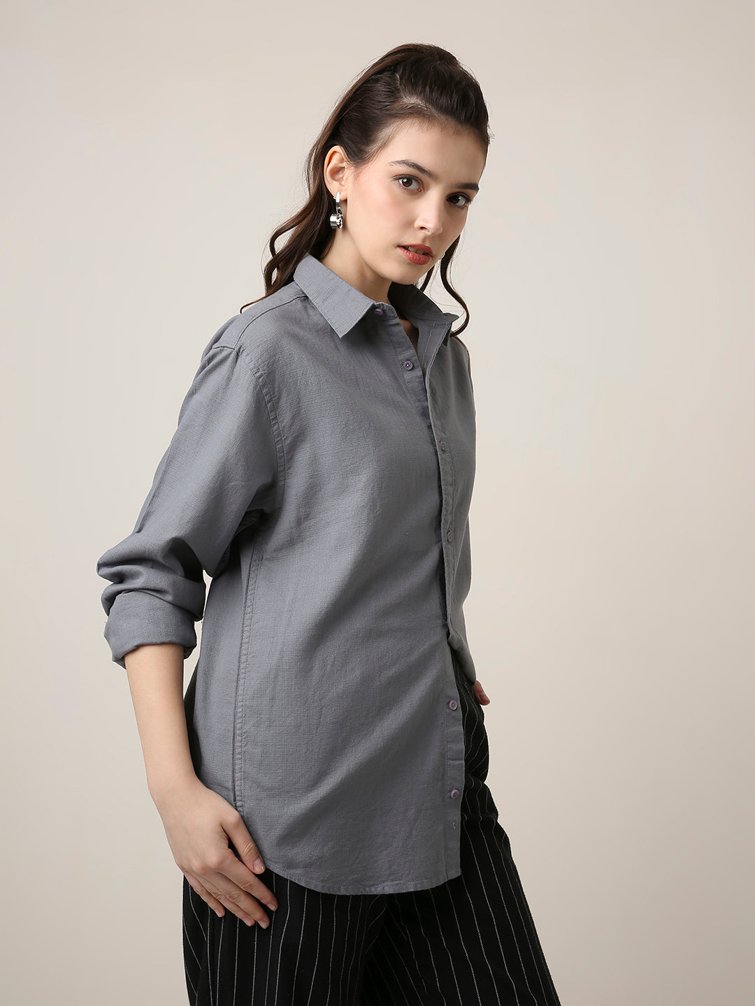 Blue Solid Oversized Casual Shirt