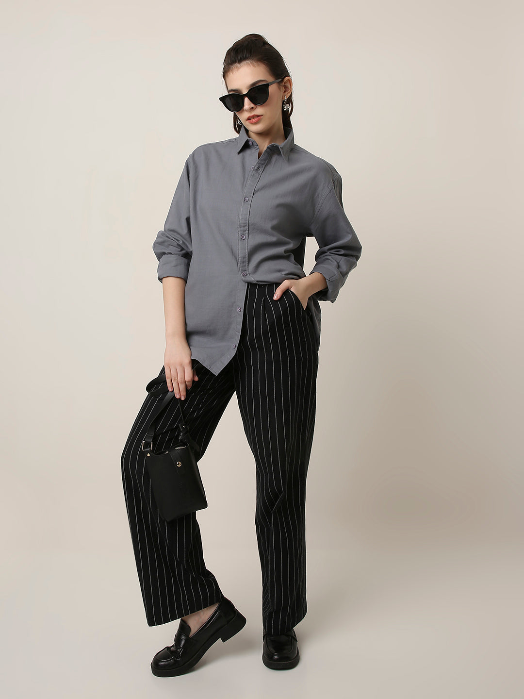 Blue Solid Oversized Casual Shirt