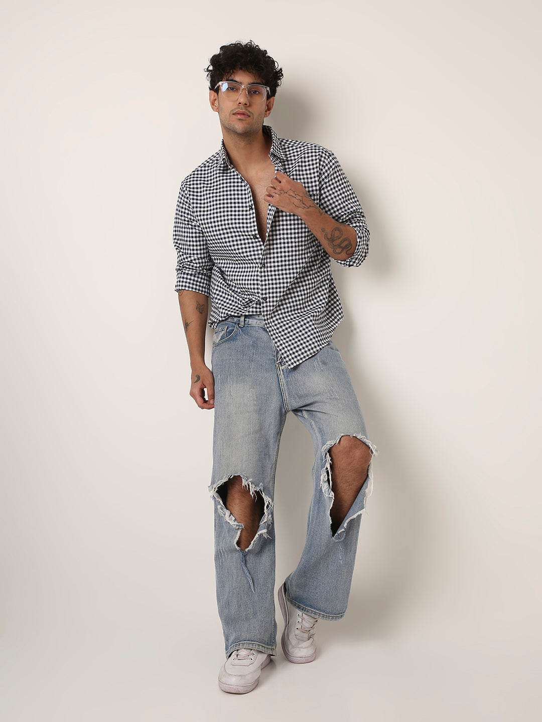 NAVY BLUE OXFORD GINGHAM COTTON SHIRT