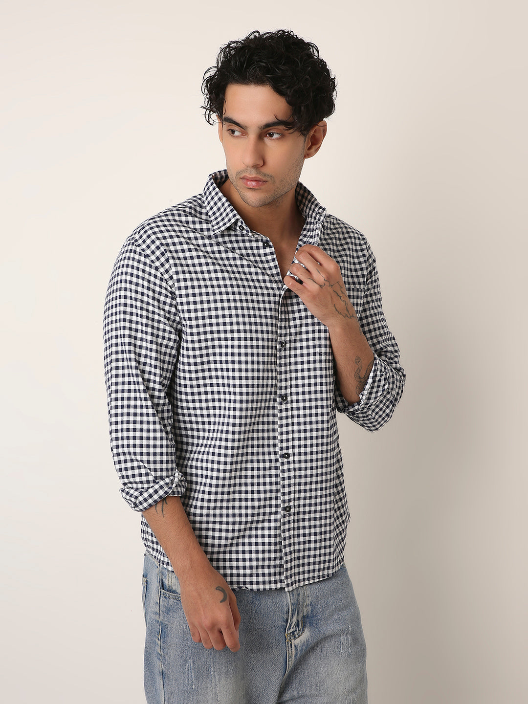 NAVY BLUE OXFORD GINGHAM COTTON SHIRT