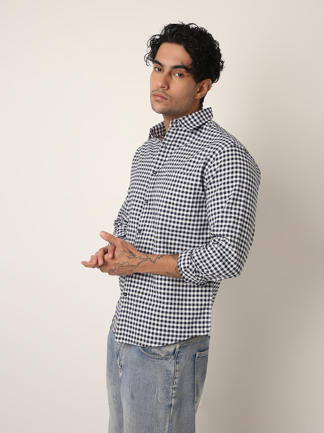 NAVY BLUE OXFORD GINGHAM COTTON SHIRT