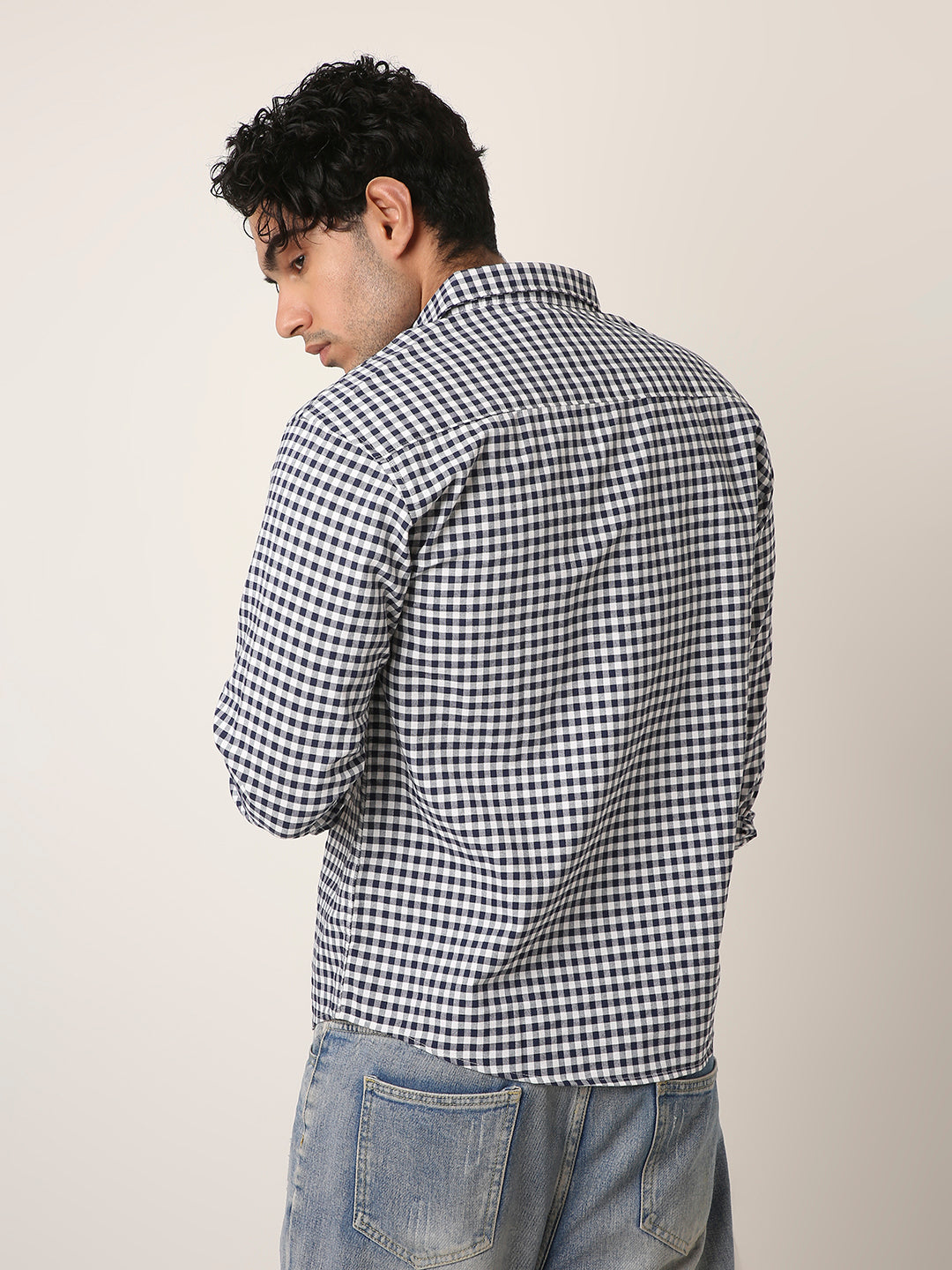 NAVY BLUE OXFORD GINGHAM COTTON SHIRT