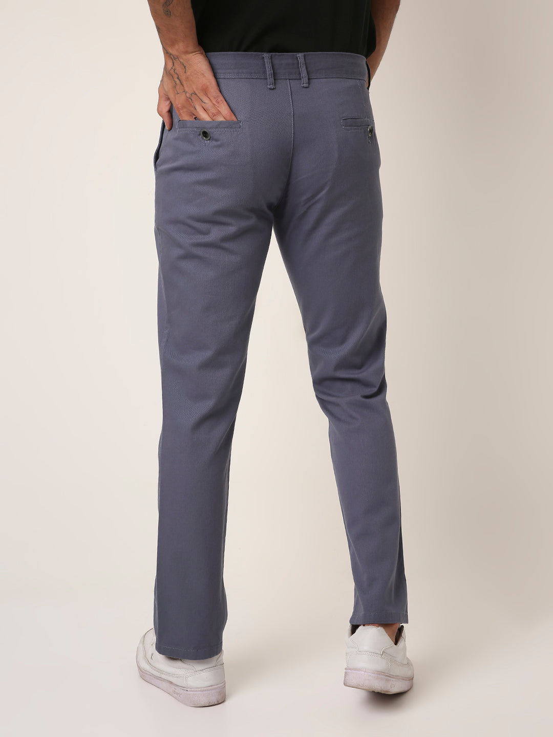 Slate Blue Slim-Fit Casual Trousers