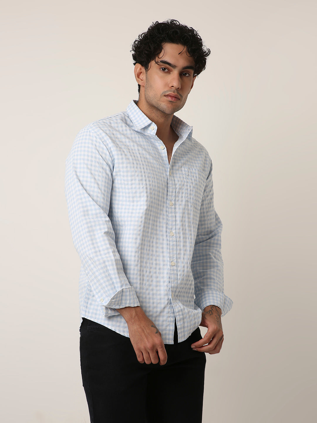 BLUE OXFORD GINGHAM COTTON SHIRT