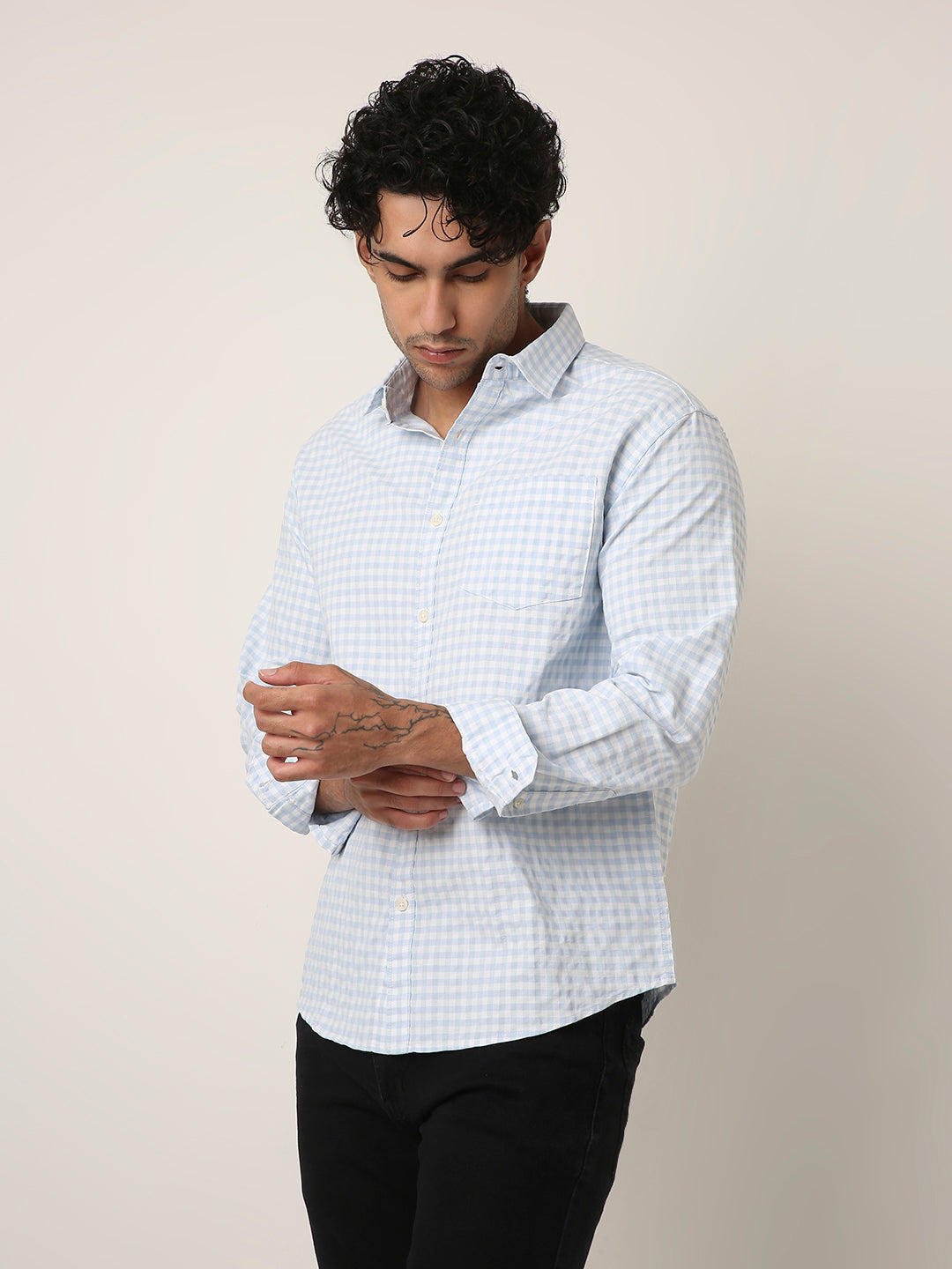 BLUE OXFORD GINGHAM COTTON SHIRT