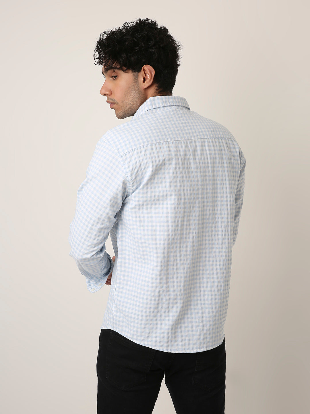 BLUE OXFORD GINGHAM COTTON SHIRT