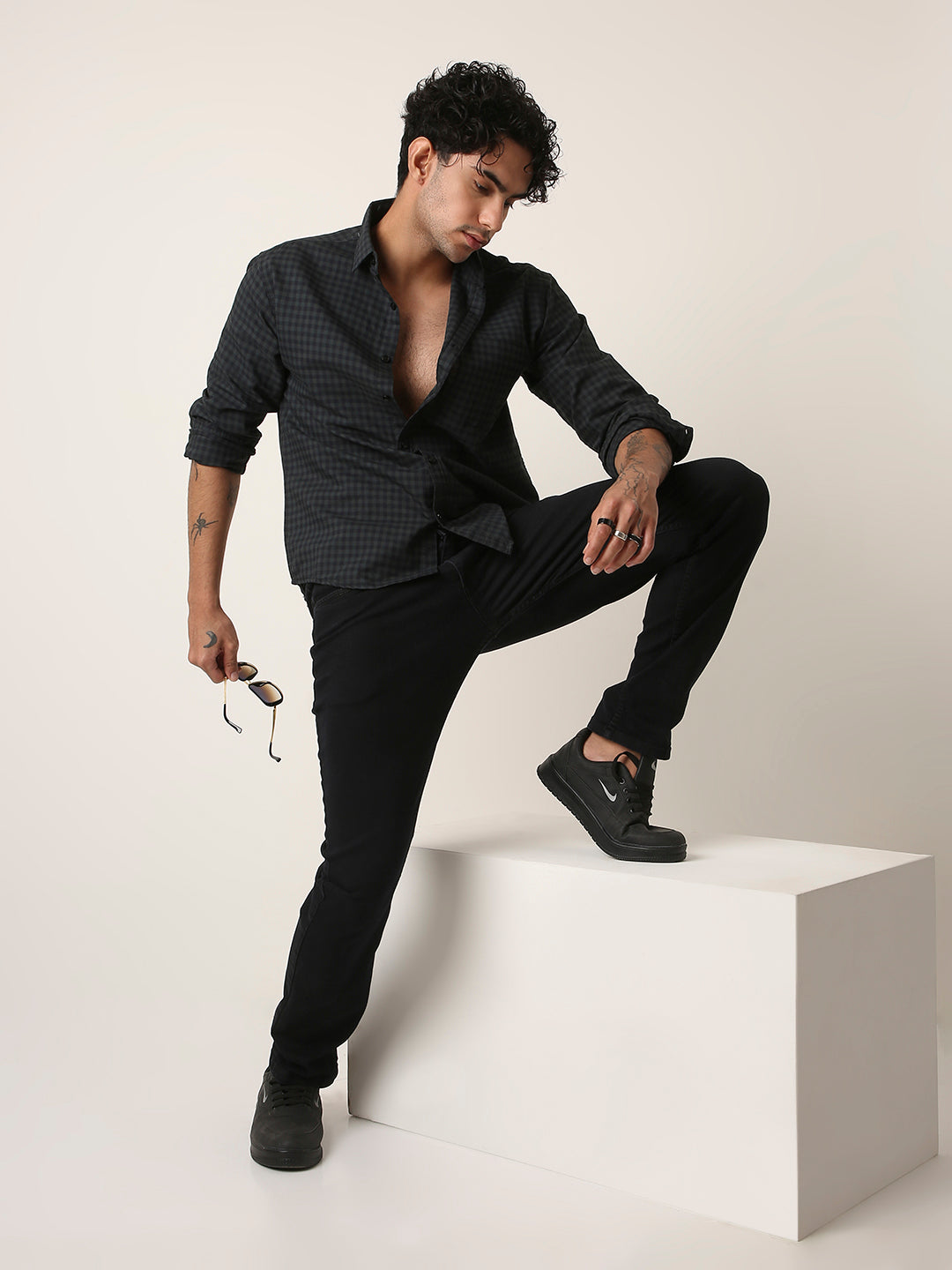 DARK GREEN OXFORD GINGHAM COTTON SHIRT