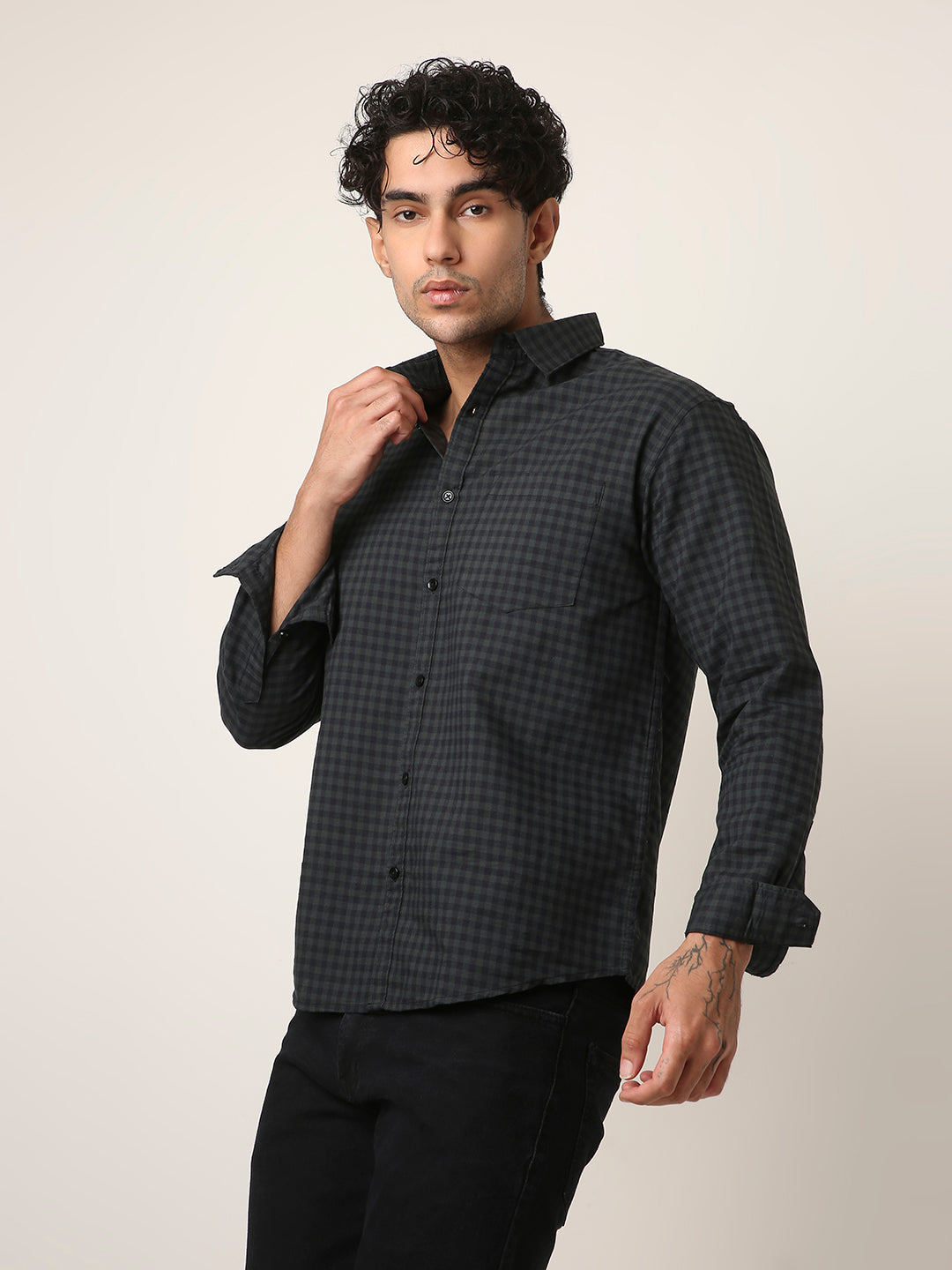 DARK GREEN OXFORD GINGHAM COTTON SHIRT