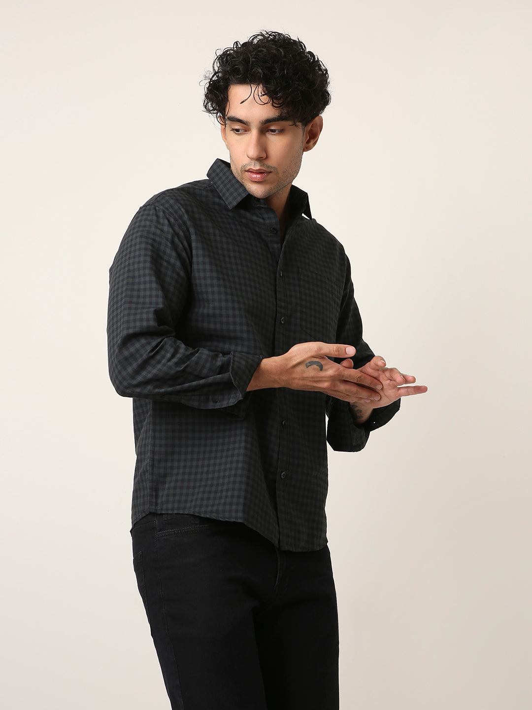 DARK GREEN OXFORD GINGHAM COTTON SHIRT