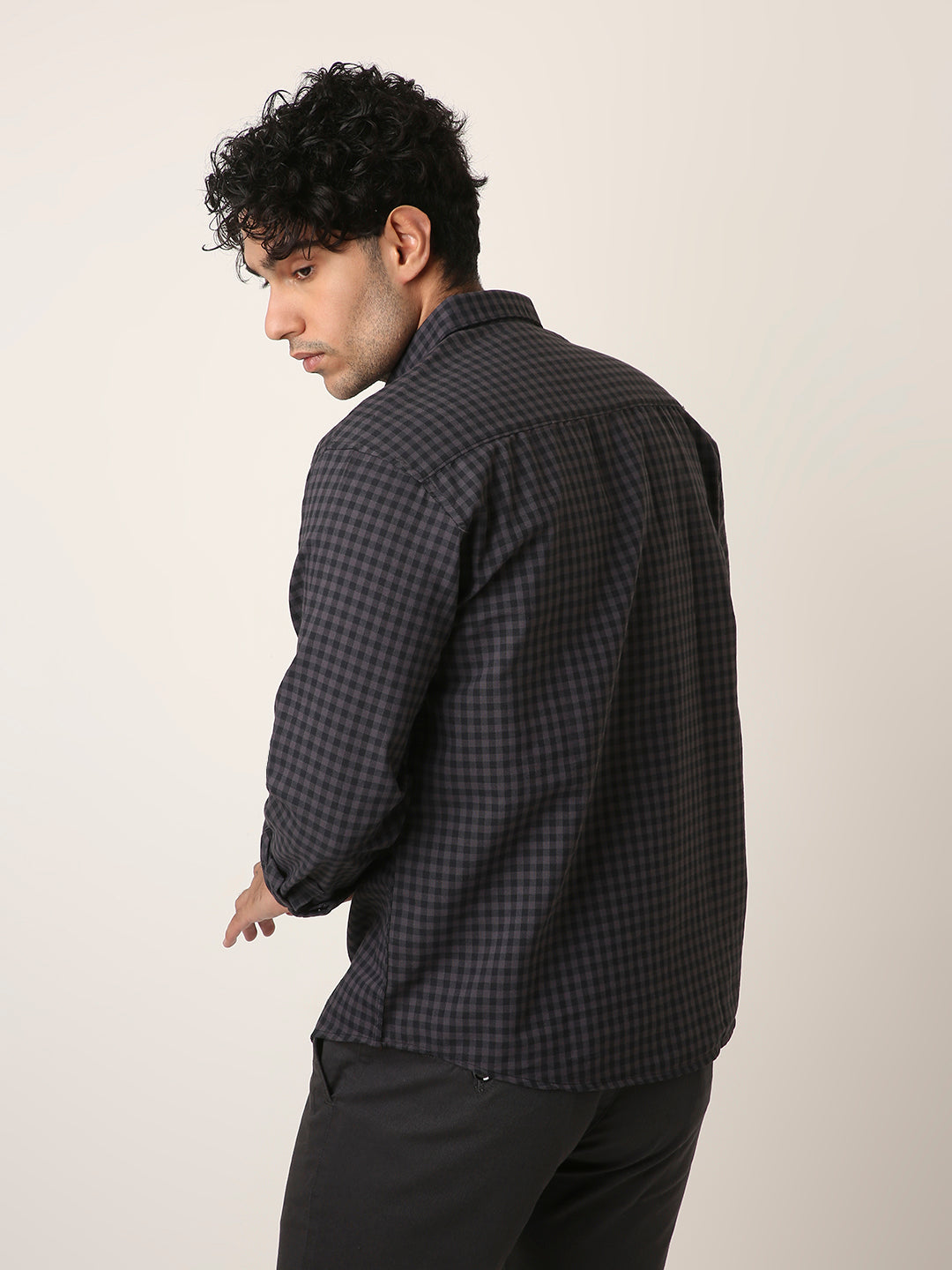 DARK GRAY OXFORD GINGHAM COTTON SHIRT