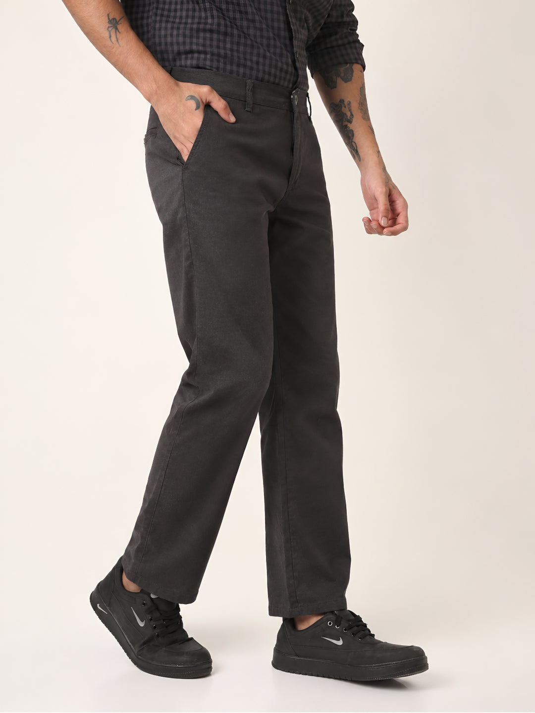 Dark Grey Slim-Fit Casual Trousers