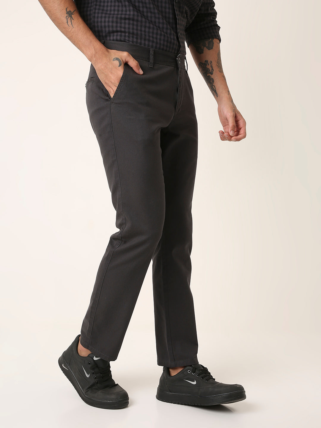 Dark Grey Slim-Fit Casual Trousers