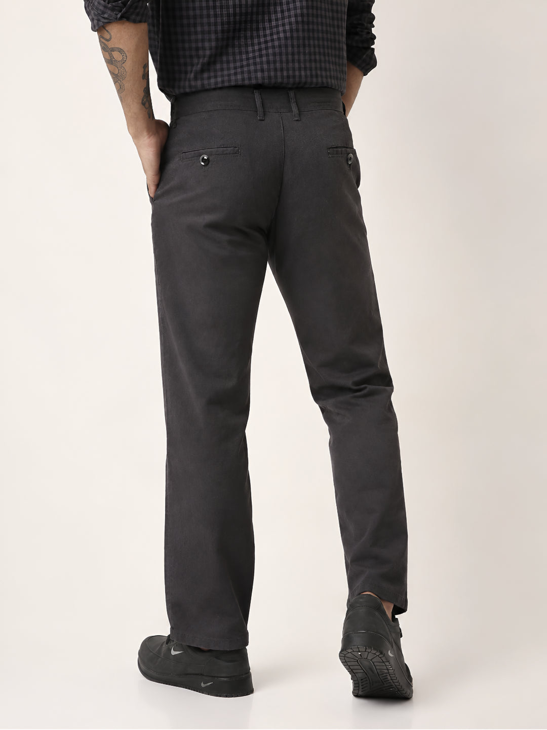 Dark Grey Slim-Fit Casual Trousers
