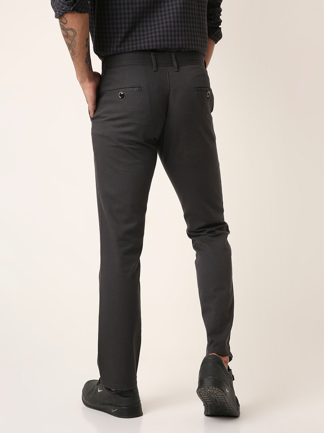 Dark Grey Slim-Fit Casual Trousers