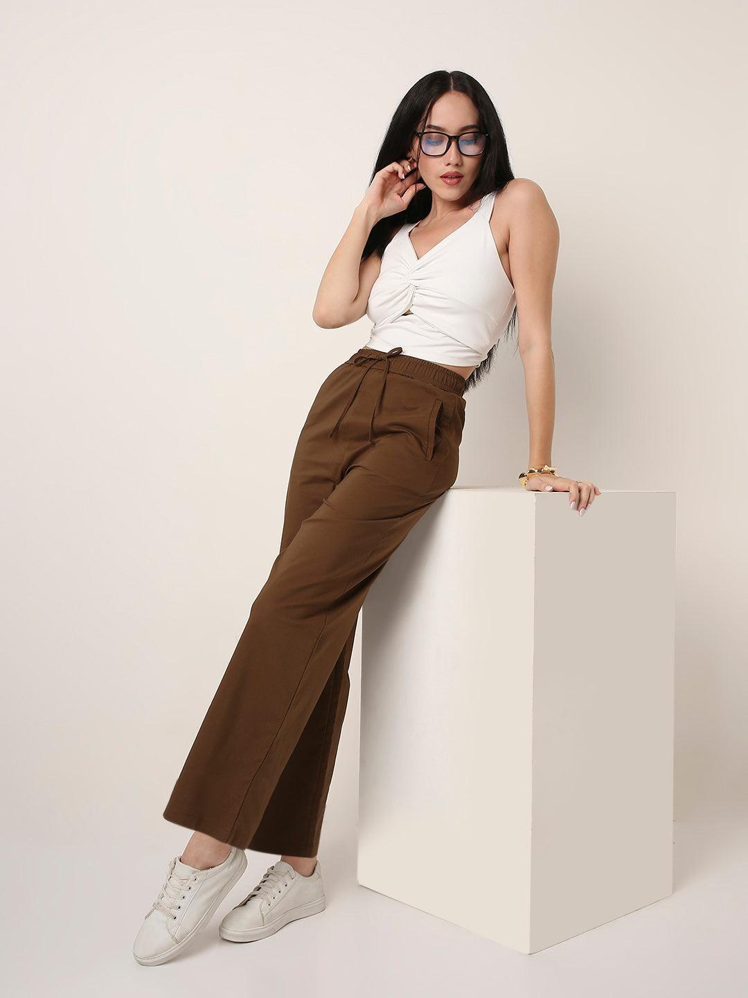 KHAKI High-Waist Wide-Leg Pants