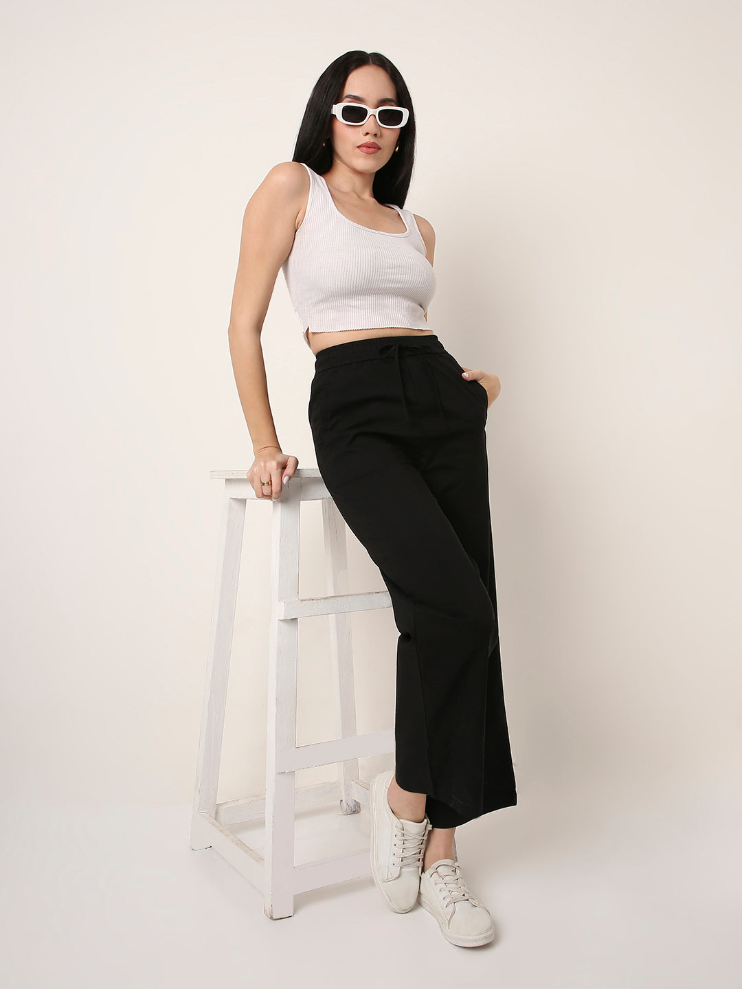 BLACK High-Waist Wide-Leg Pants