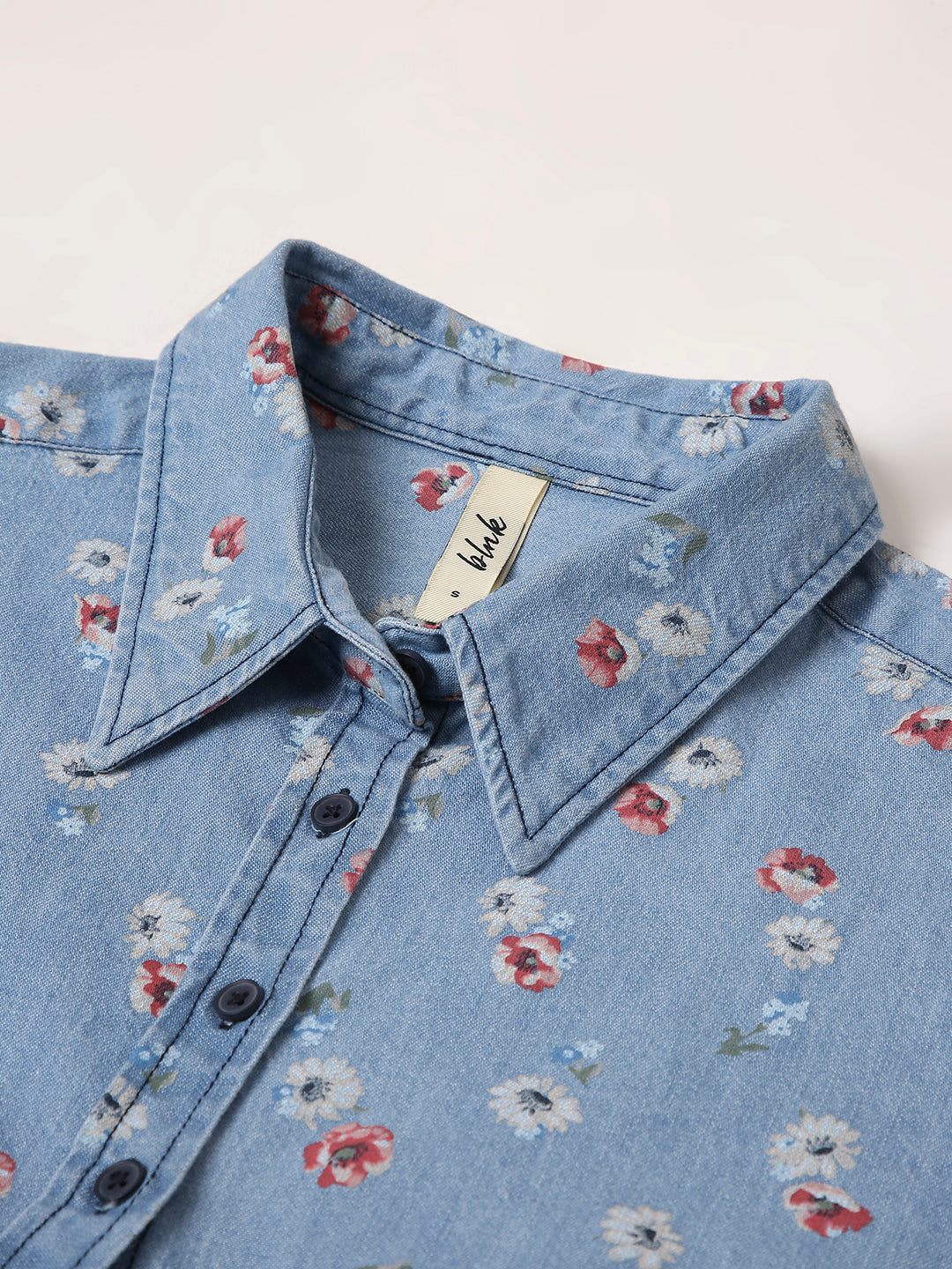 Floral Light-Wash Denim Shirt