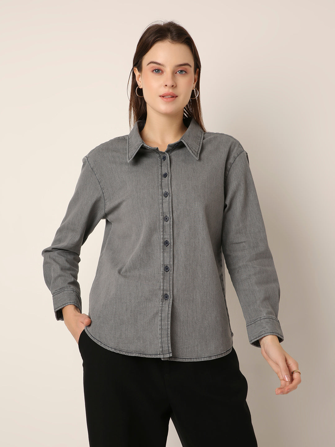 light Grey Casual Denim Shirt