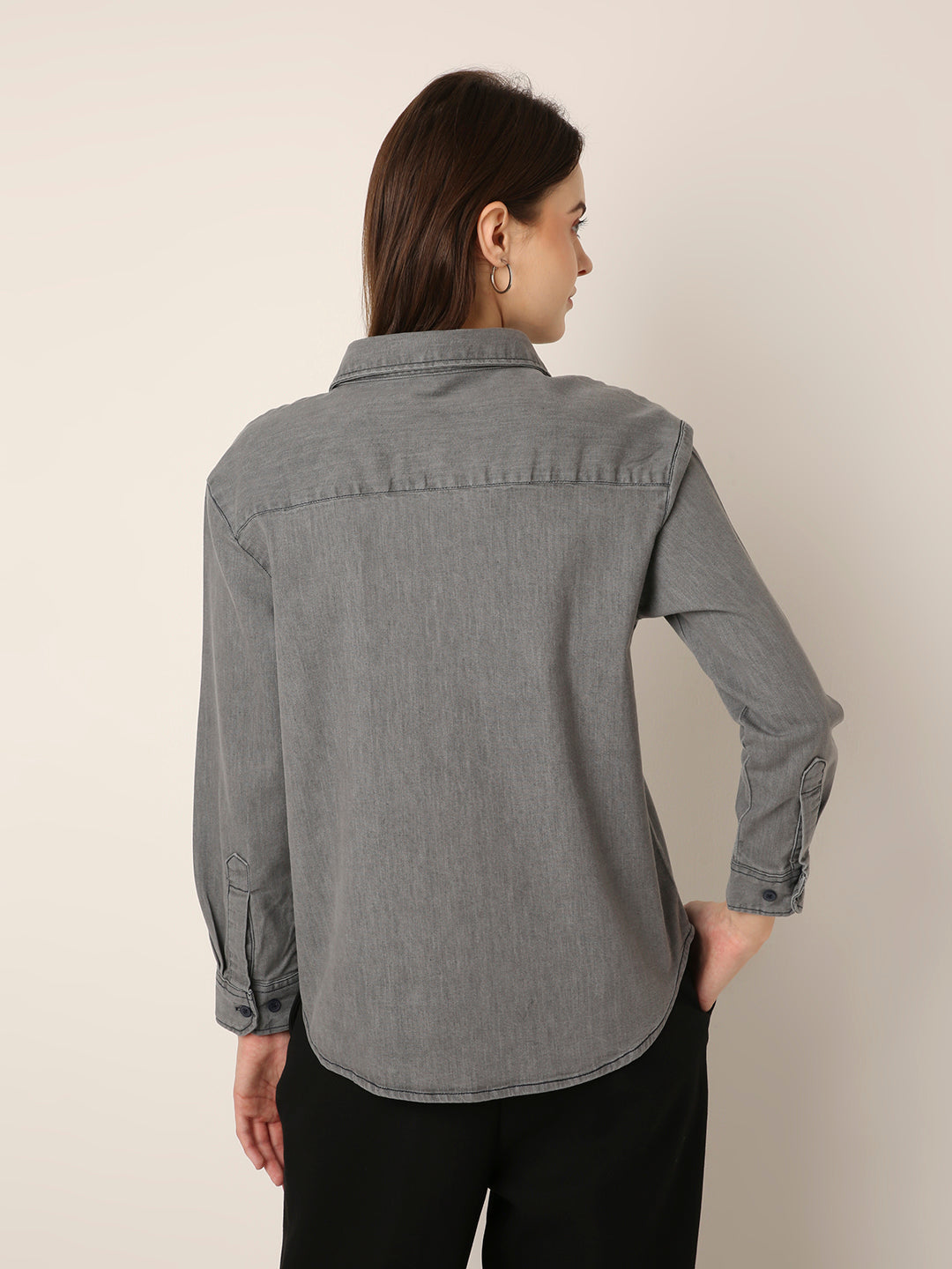 light Grey Casual Denim Shirt