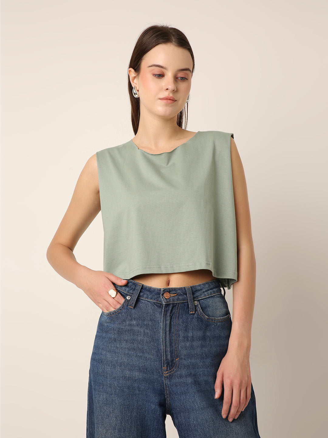 SAGE GREEN Sleeveless Crop Top