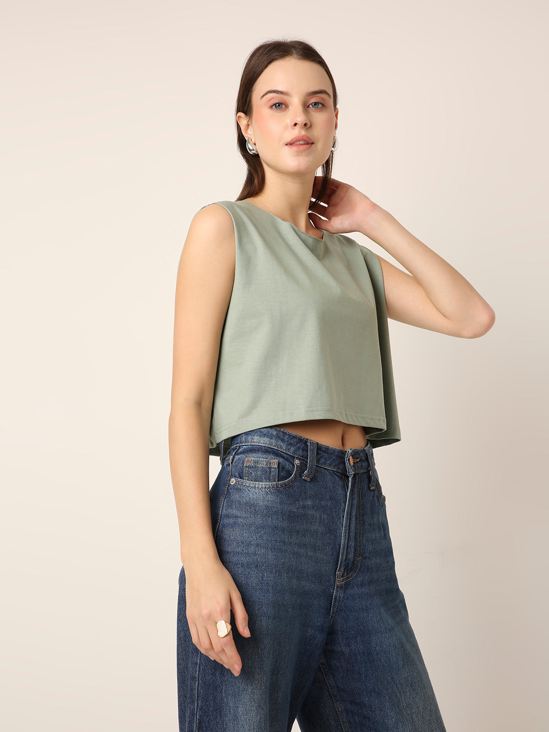 SAGE GREEN Sleeveless Crop Top