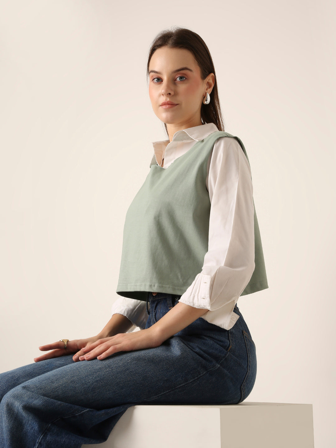 SAGE GREEN Sleeveless Crop Top