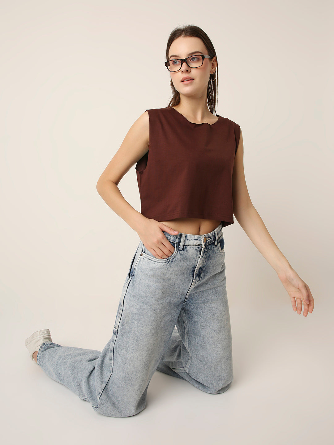 BROWN Sleeveless Crop Top